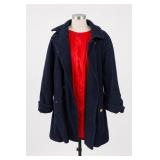 Navy 100% Pure Wool Coat, Red Lining, Size 8