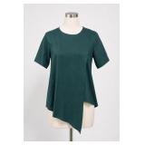 Green Short-Sleeve Asymmetrical Blouse