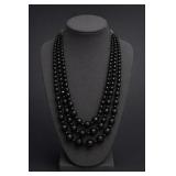 Vintage Black Faceted Triple Strand Bead Necklace