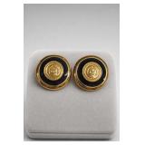 Liz Claiborne LCI Gold Tone Black Clip Earrings