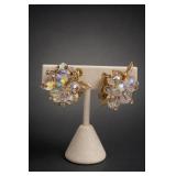 Vendome Crystal Rhinestone Floral Clip Earrings