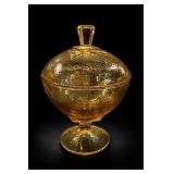 Jeannette Glass Amber Textured Lidded Candy Dish