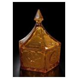 Amber Glass Eagle & Star Covered Candy Dish
