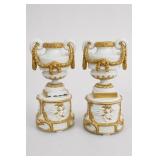 Pair Porcelain Gilt Decorated Urn Vases, 9in 1930s