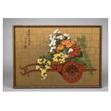 Signed Japanese Flower Cart Framed Artwork