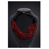 Red Multi-Strand Seed Bead Necklace