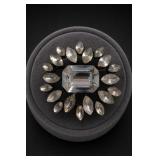 Black Floral Brooch With Faceted Center
