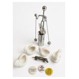 Kinetic Metal Sculpture, Swan Figures & Pins