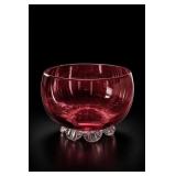 Cranberry Glass Footed Bowl With Clear Glass Feet