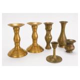 Brass Candlesticks & Vases, Assorted Lot