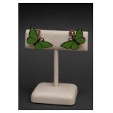 Green Enamel Butterfly Screw-Back Earrings