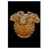 Fenton Glass Amber Hobnail Ruffled Vase