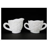 McKee Toltec Milk Glass Creamer & Sugar Set