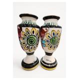Pair of Mexican Hand-Painted Pottery Vases