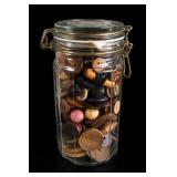 Vintage Glass Button Jar With Mixed Buttons