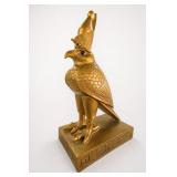 Golden Horus Falcon Statue on Hieroglyphic Plinth