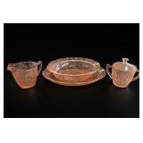 Pink Depression Glass Serving Set, 4 Pieces
