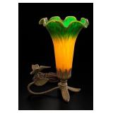 Hummingbird Art Nouveau Green Amber Glass Lamp