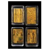 Set Of 4 Egyptian Papyrus Glass Paperweights Trays