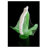 Green & Clear Art Glass Swan Sculpture