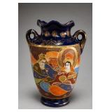 Japanese Satsuma Moriage Cobalt Blue Vase