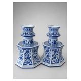 Very Heavy Pair Blue-White Porcelain Candlesticks
