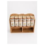 Six Spice Jars With Wooden Rack