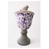 Blue Floral Ceramic Jardiniere Urn With Bird