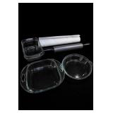Anchor Hocking Glass Bakeware, Rolling Pin & Mat