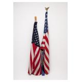 Pair of American Flags on Poles with Eagle Finial