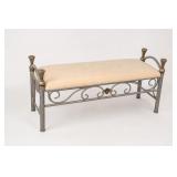 Scrolled Wrought Iron Upholstered Bench