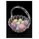 Italian Alabaster Hand-Carved Eggs in Glass Basket