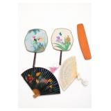 4 Asian Handheld Folding Fans, Floral Designs