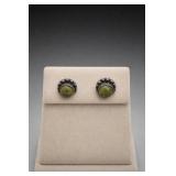 Sterling Silver Green Stone Stud Earrings