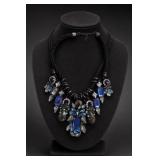 Blue Blox Rope Necklace With Crystal Bib