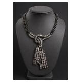 Rhinestone Statement Necklace With Tassel Pendant