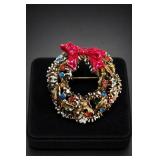 ART Jeweled Wreath Bow Brooch