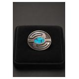 Sterling Silver Turquoise Navajo Overlay Brooch
