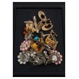 Costume Jewelry Lot With Beads & Brooches