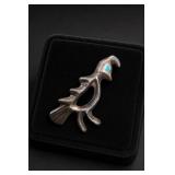 Sterling Silver Turquoise Roadrunner Brooch