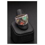 Sterling Silver Multi-Stone Inlay Ring Size 8