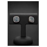Sterling Silver Blue & White Diamond Stud Earrings