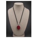 Sterling Silver Red Jasper Oval Pendant Necklace