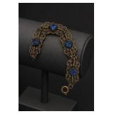 Vintage Art Deco Czech Filigree Blue Bracelet