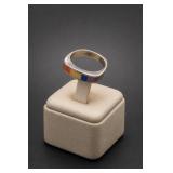 Sterling Silver Rainbow Inlay Ring Size 6.5