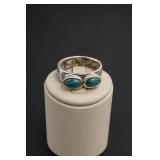 Sterling Silver Double-Malachite Ring, Size 8