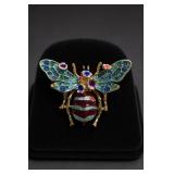 Enamel Bee Brooch Pin, Crystal & Floral