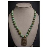Beaded Pendant Necklace With Geometric Pendant