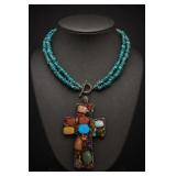 Multicolor Stone Cross Pendant Necklace