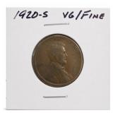 1920-S Lincoln Wheat Cent, VG/Fine